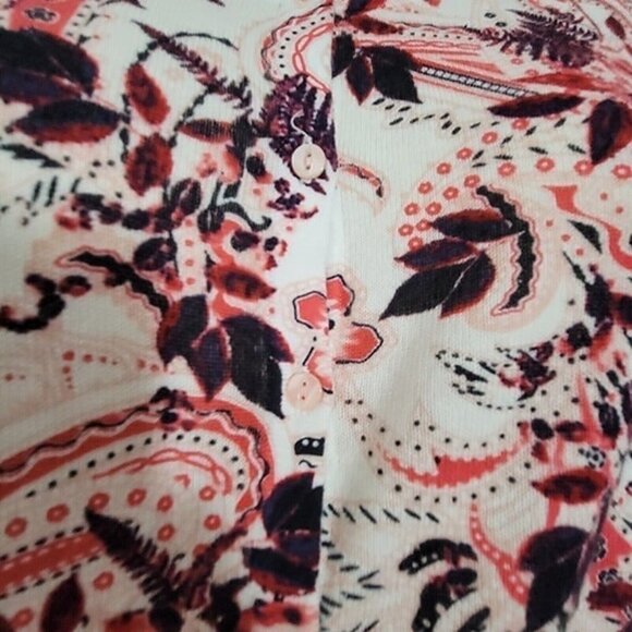 CJ Banks 14 Women's Button Up Floral Sweater X short sleeves Cotton knit EUC - Picture 3 of 9